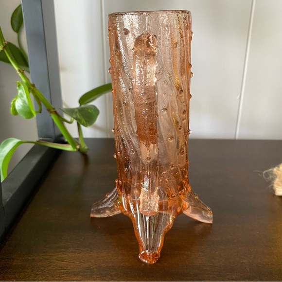 Antique Northwood LG Wright Pink Glass Town Tree Trunk Pump Creamer Vase Footed - Picture 7 of 9